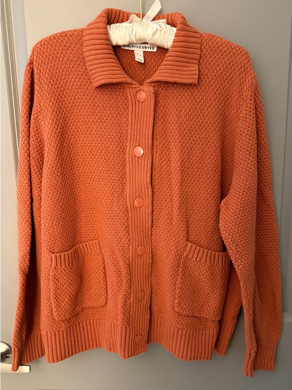 Girl with Curves Burnt Orange Button-Front Chunky Knit Cardigan